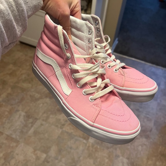 Vans Women's Pink and White High-Top Sneakers - Picture 3 of 3